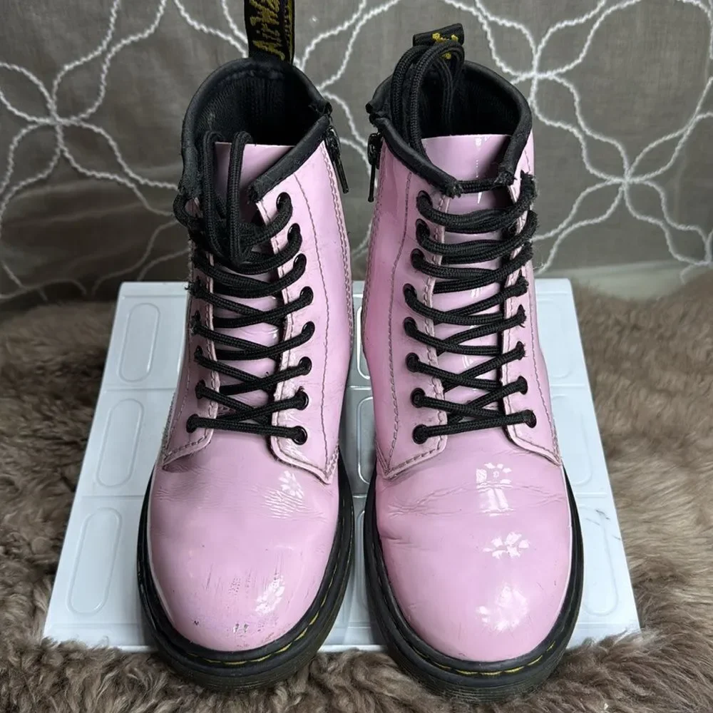 (N1) Dr. Martens Pale Pink Leather Combat Boots, Girl's Size 2